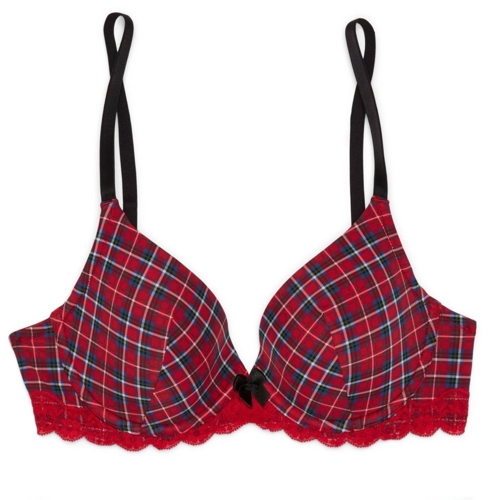 Adore Me • Festive Red Plaid Kati Contour Demi Bra